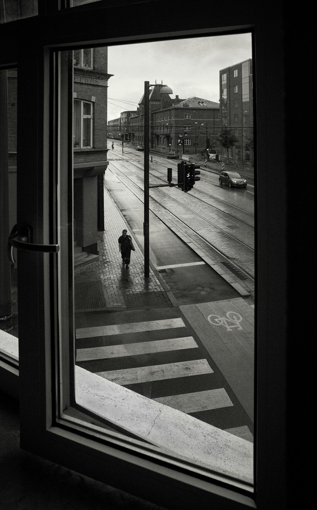 Portrait of a Danish male documentary photographer with a beard standing by a window